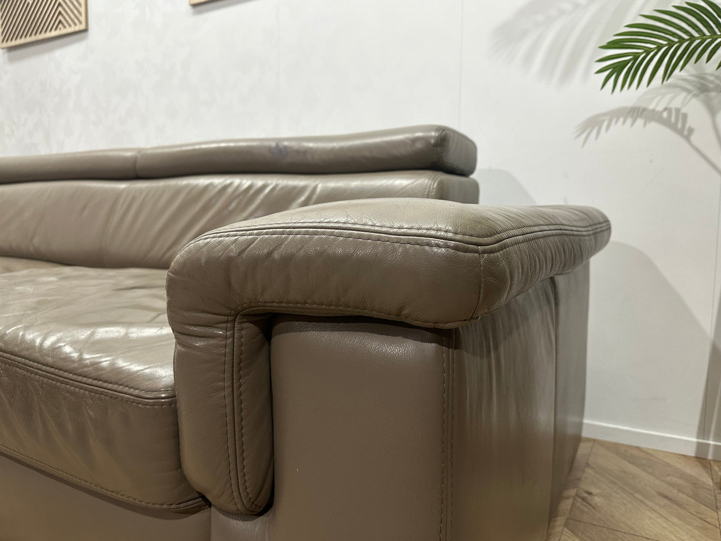!Inruilvoordeel! Licht Bruine Echt Lederen Hoekzetel ~ Verstelbare Hoofdsteunen
