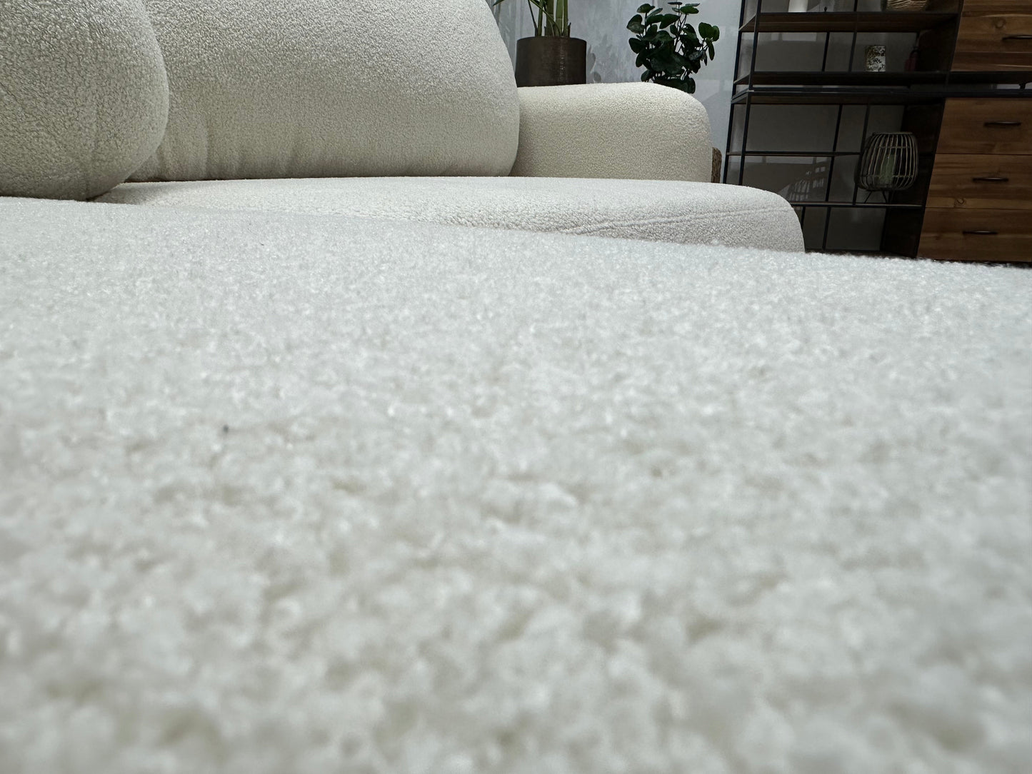 !Showroommodel! Crème Bouclé Stof Hoekzetel ~ Losse Rugkussens