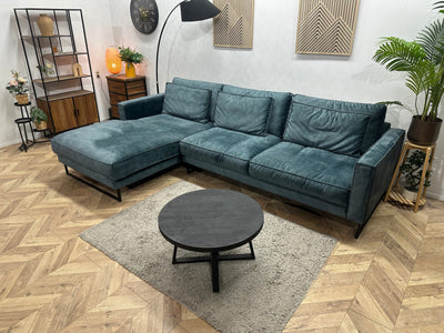 Blauwe Velvet Hoekzetel ~ Losse Kussens Met Afneembare Hoezen
