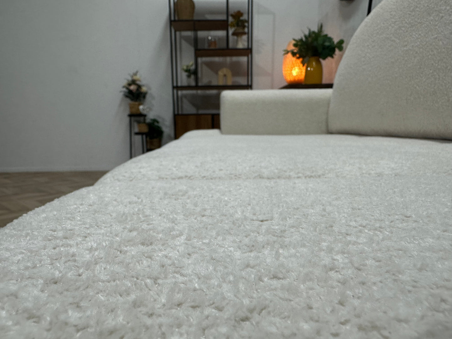 !Showroommodel! Witte Bouclé Stoffen 3-Zits Zetel ~ Slaapfunctie
