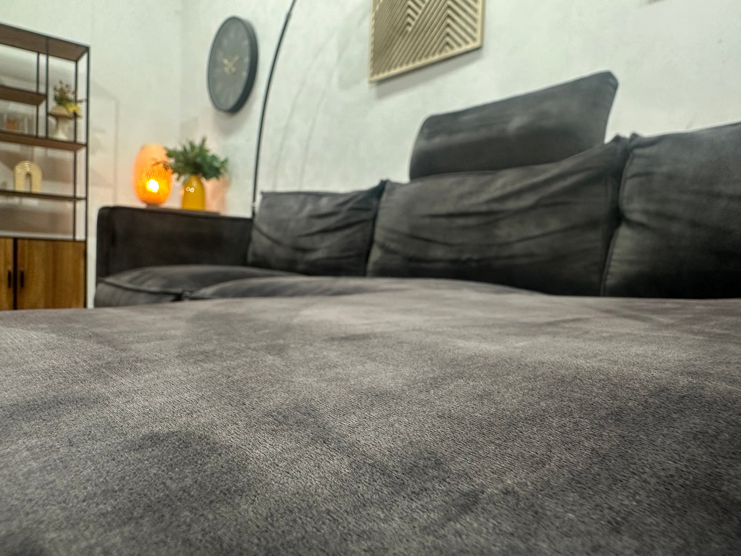Antraciet Velvet Hoekzetel ~ Losse Kussens Met Afneembare Hoezen