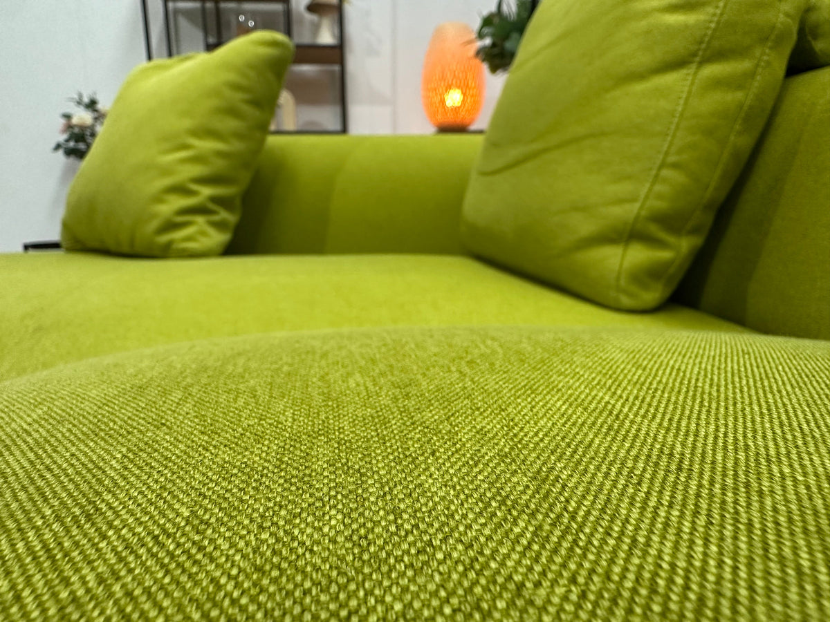 Montèl Groene/Gele Suede Stoffen U Zetel ~ Losse Rugkussens Met Afneembare Hoezen