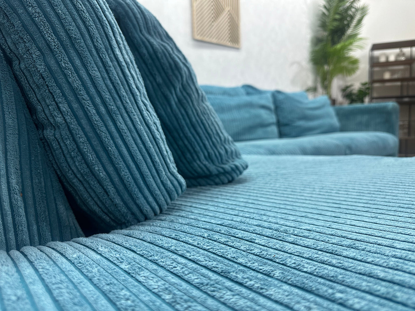 Licht Blauwe Ribstof Hoekzetel ~ Losse Kussens Met Afneembare Hoezen