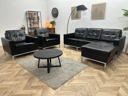 Zwarte Echt Lederen Hoekzetel Inc Fauteuils ~ Geïmpregneerd