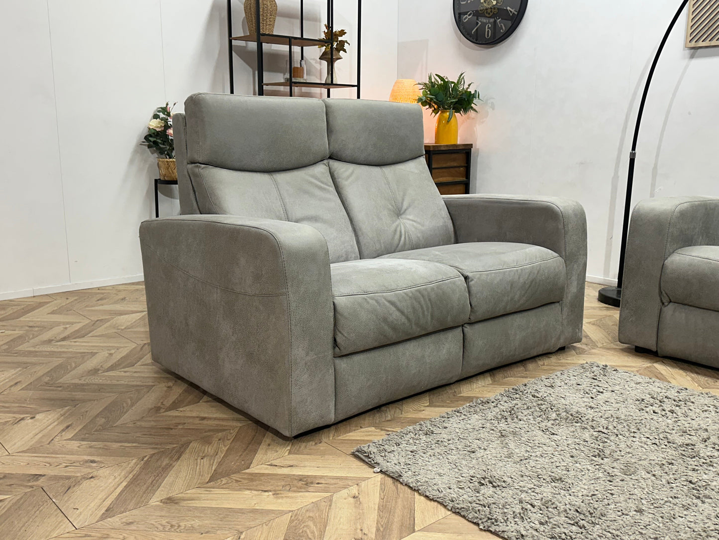 Licht Grijze Suède Stoffen Zetels Set ~ Vaste Kussens