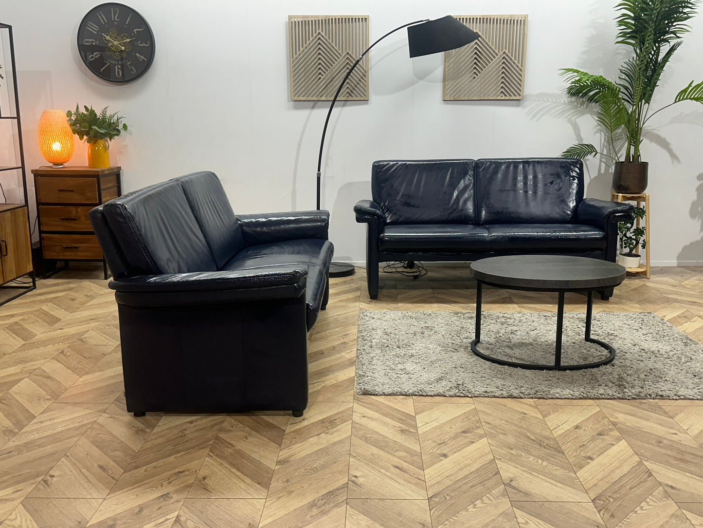 Riessner Wohnen Donker Blauwe Echt Lederen Zetels Set ~ Geïmpregneerd