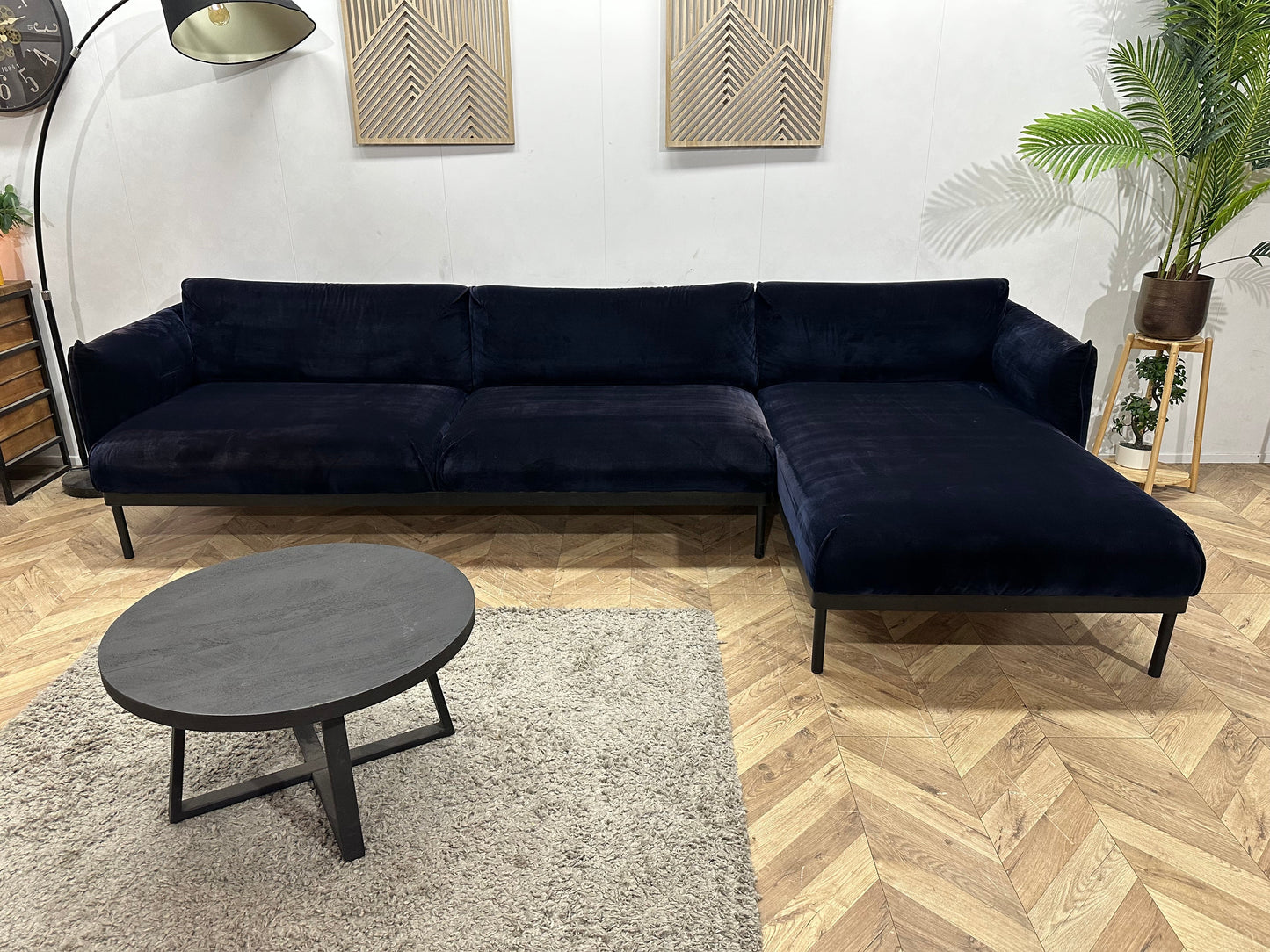 Blauwe Velvet Hoekzetel ~ Losse Rugkussens Met Afneembare hoezen