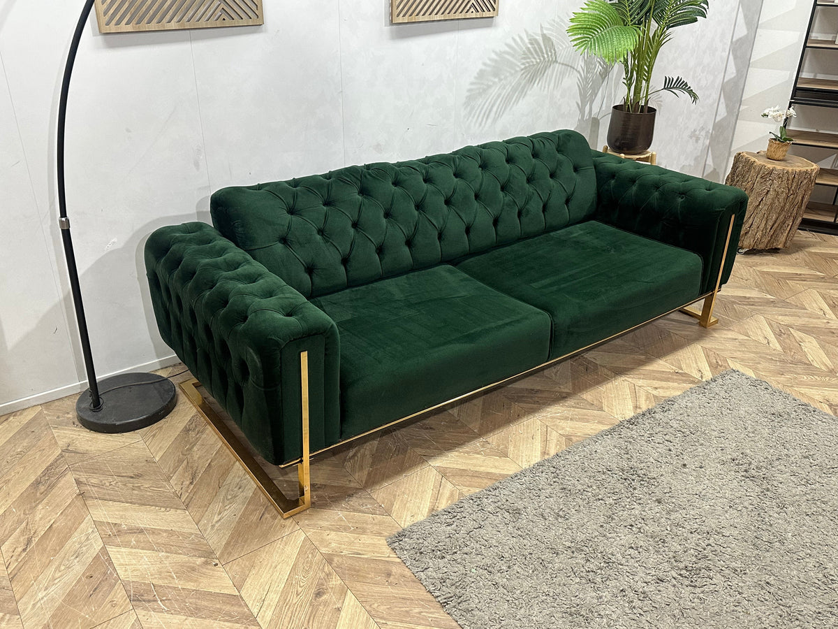 Groene Velvet 2.5-Zits Zetel ~ Vaste Kussens