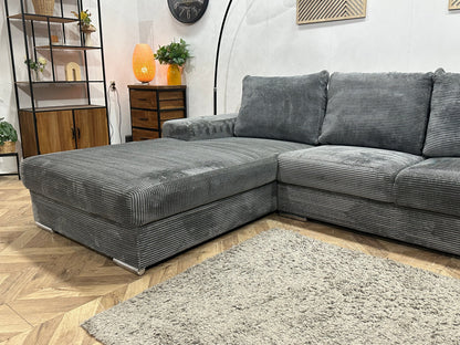 Antraciet Ribstof Hoekzetel ~ Losse Rugkussens Met Afneembare Hoezen