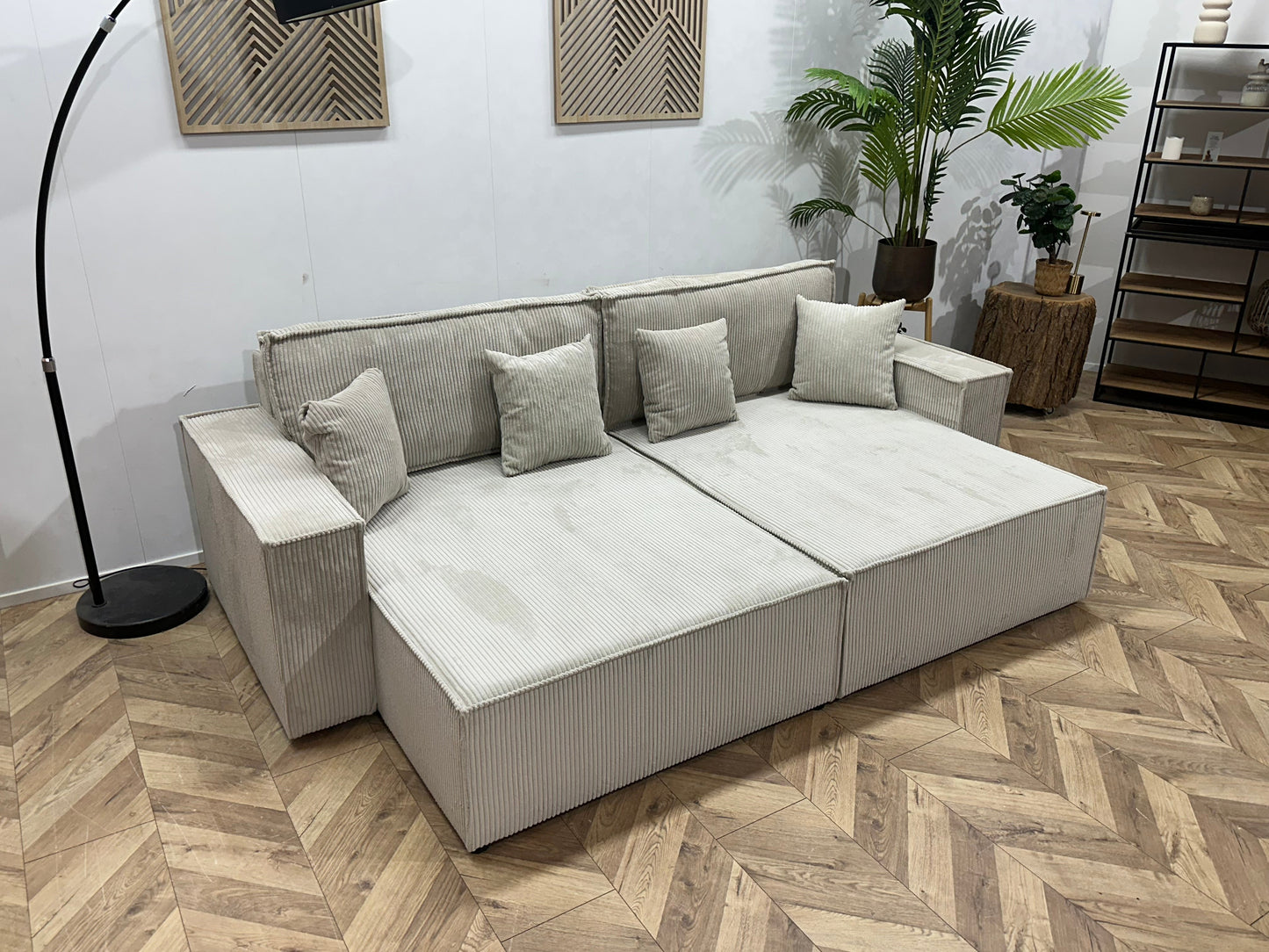 !Showroommodel! Witte Ribstof Lounge Zetel