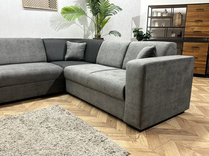 !Showroommodel! Antraciet/Grijze Suède Lederen/Velvet Hoekzetel