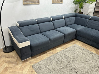 Blauwe/Witte Velvet/Leather Look Hoekzetel ~ Meerdere Opstellingen
