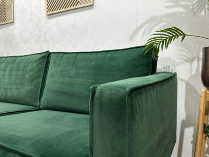 Be Pure Groene Velvet 3-Zits Zetel Inc Hocker ~ Losse Kussens Met Afneembare Hoezen