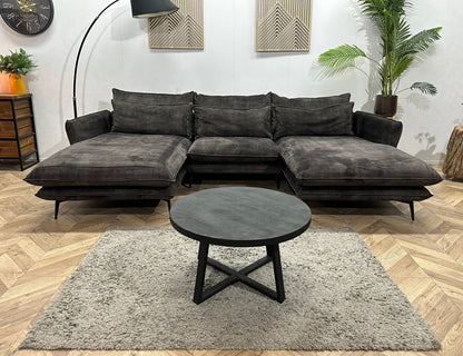 Antraciet Velvet U Zetel ~ Losse Kussens Met Afneembare Hoezen