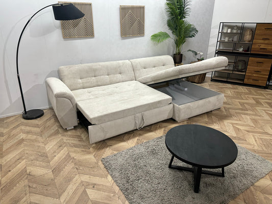 !Showroommodel! Witte Ribstof Hoekzetel ~ Slaapfunctie