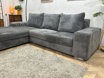 Antraciet Ribstof Hoekzetel ~ Losse Rugkussens Met Afneembare Hoezen