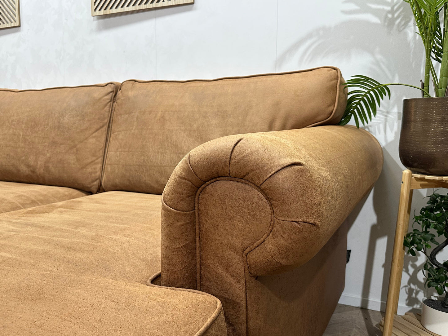 Urban Sofa Cognac Bruine Suède Stoffen ~ Losse Kussens Met Afneembare Hoezen