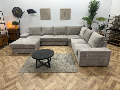 Grijze Velvet U Zetel ~ Losse Rugkussens Met Afneembare Hoezen