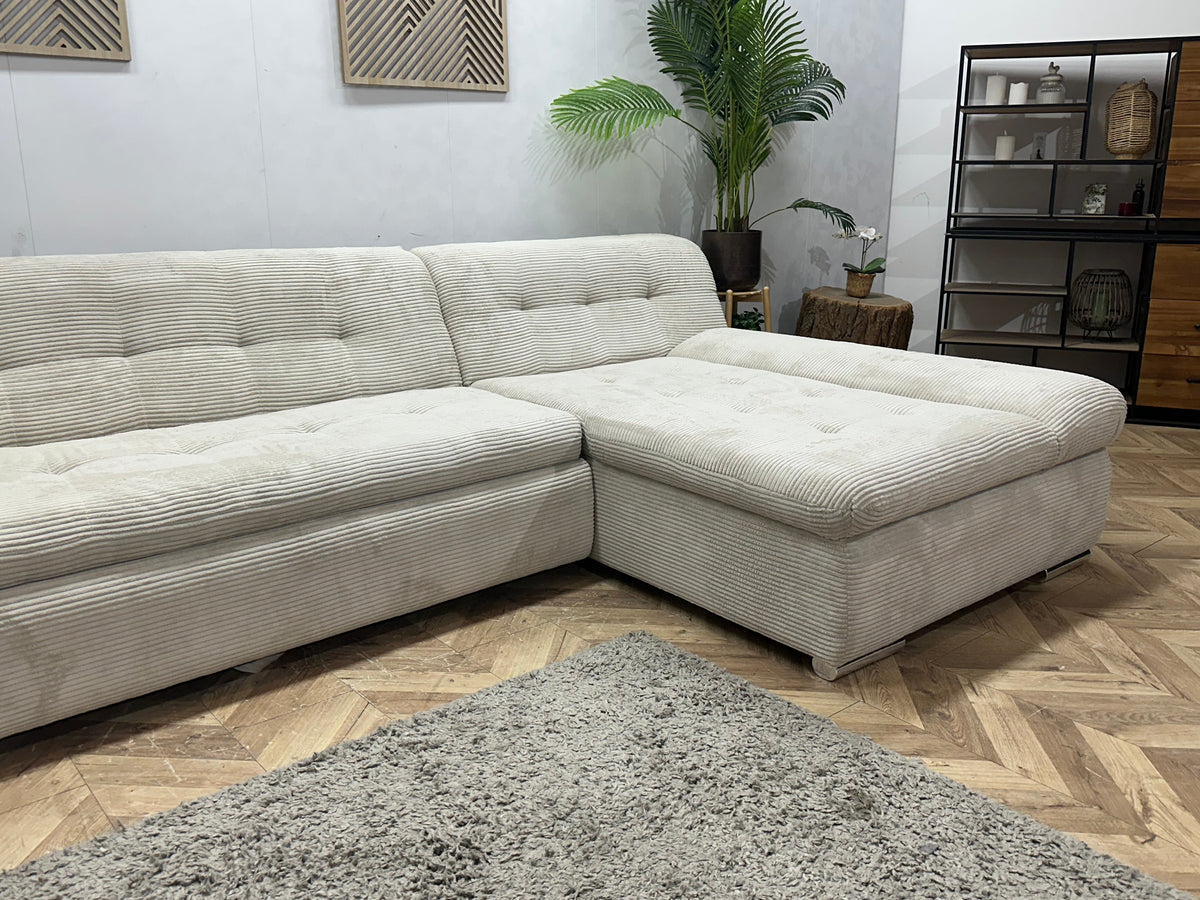 !Showroommodel! Witte Ribstof Hoekzetel ~ Slaapfunctie