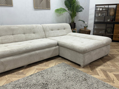 !Showroommodel! Witte Ribstof Hoekzetel ~ Slaapfunctie