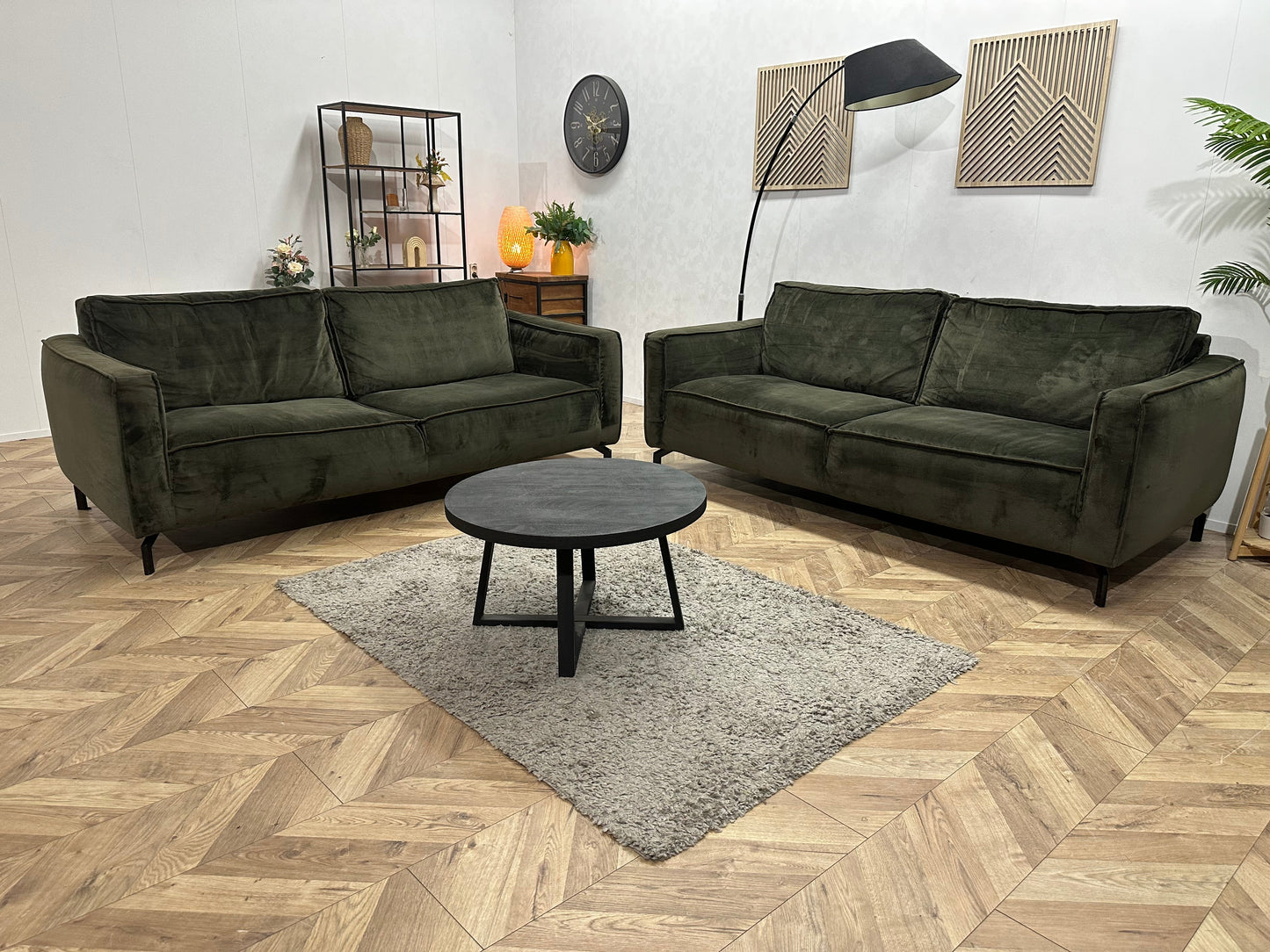 Groene Velvet Zetels Set ~ Losse Rugkussens Met Afneembare Hoezen
