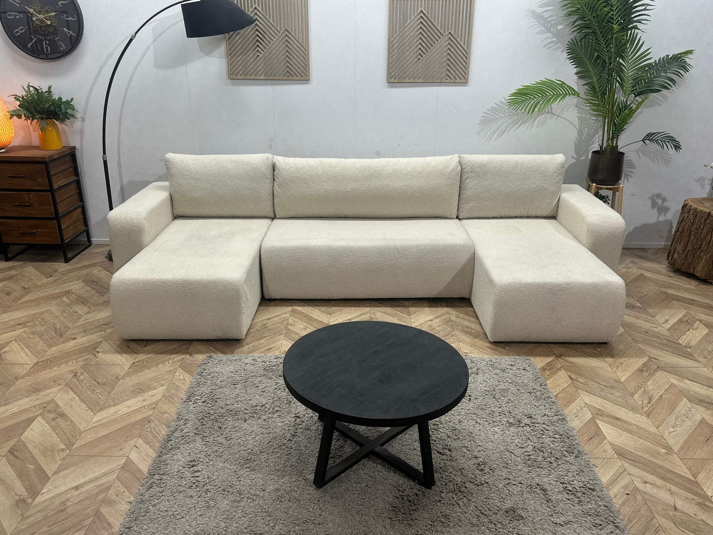 !Showroommodel! Witte Bouclé Stoffen U Zetel ~ Slaapfunctie