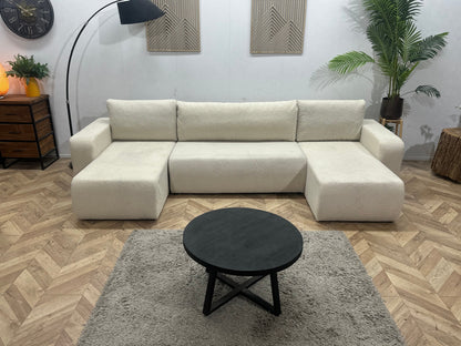 !Showroommodel! Witte Bouclé Stoffen U Zetel ~ Slaapfunctie