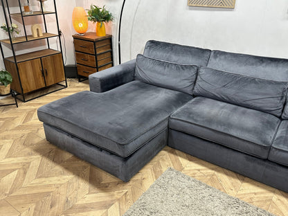 Grijze/Blauwe Velvet Hoekzetel ~ Losse Kussens Met Afneembare Hoezen
