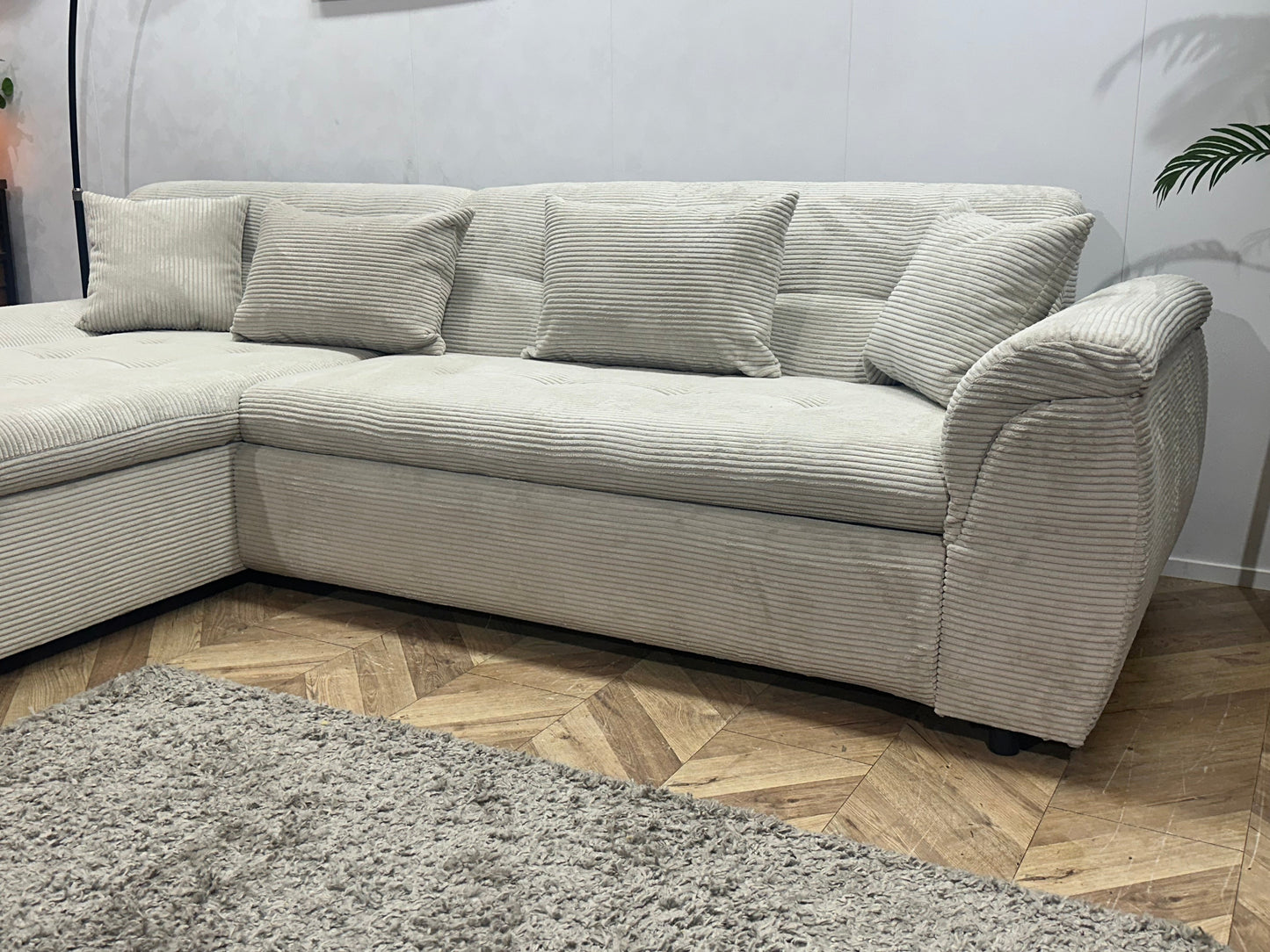 !Showroommodel! Witte Ribstof Hoekzetel ~ Slaapfunctie