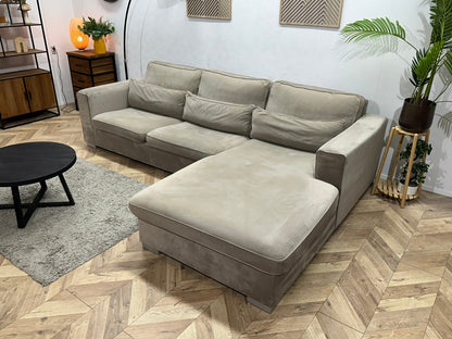 Beige Velvet Hoekzetel ~ Losse Kussens Met Afneembare Hoezen