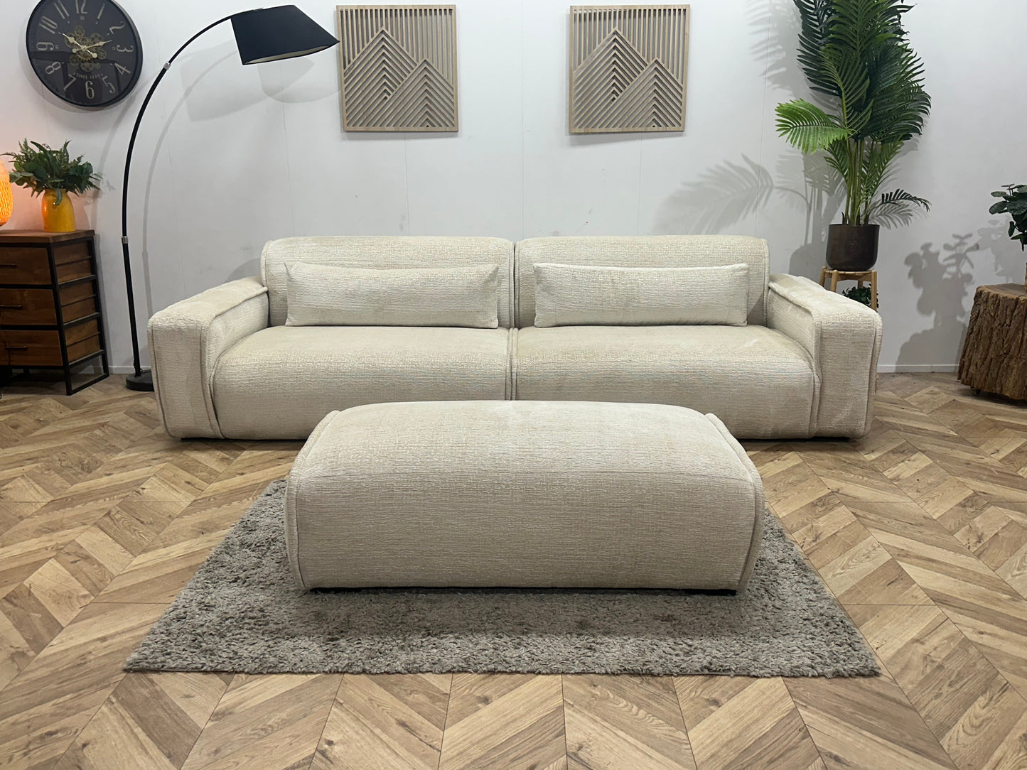Agpol Witte Cremona Stoffen 3-Zits Zetel Inc Hocker ~ Nieuwstaat