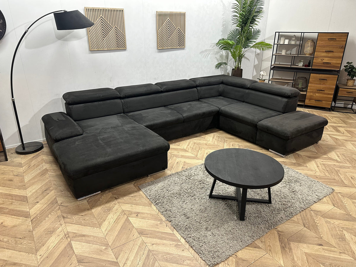 Zwarte Velvet U Zetel ~ Verstelbare Arm/Hoofdsteunen