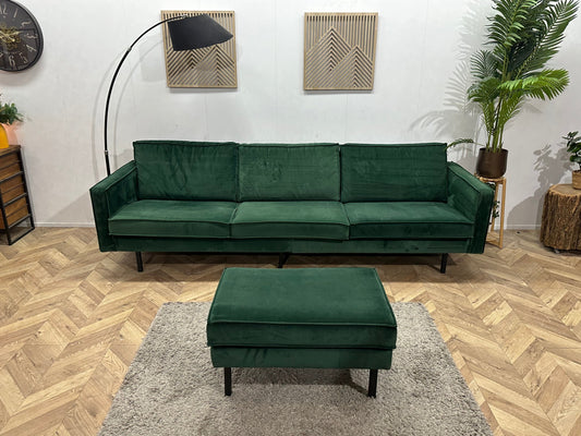 Be Pure Groene Velvet 3-Zits Zetel Inc Hocker ~ Losse Kussens Met Afneembare Hoezen