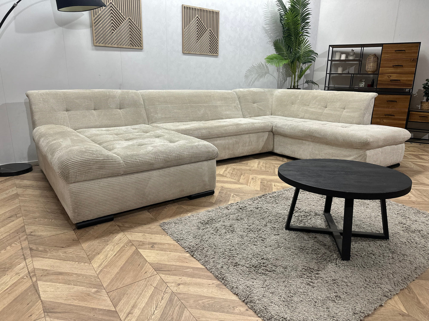 !Showroommodel! Witte Ribstof U Zetel ~ Slaapfunctie