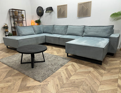 Licht Blauwe U Zetel ~ Losse Rugkussens Met Afneembare Hoezen