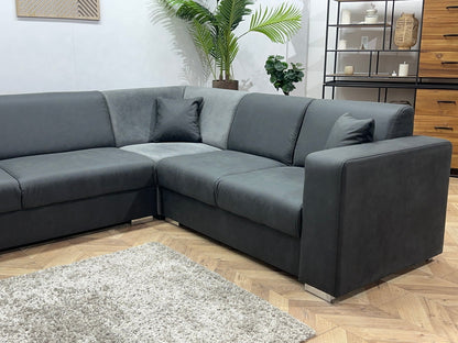 !Showroommodel! Antraciet/Grijze Suède Lederen/Velvet Hoekzetel