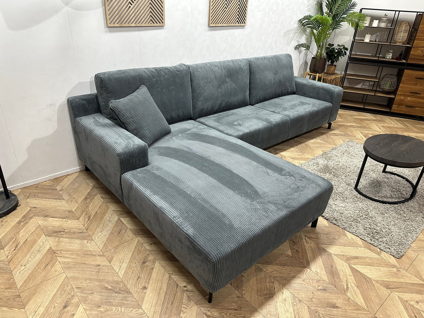 !Showroommodel! Blauwe Ribstof Hoekzetel ~ Losse Rugkussens
