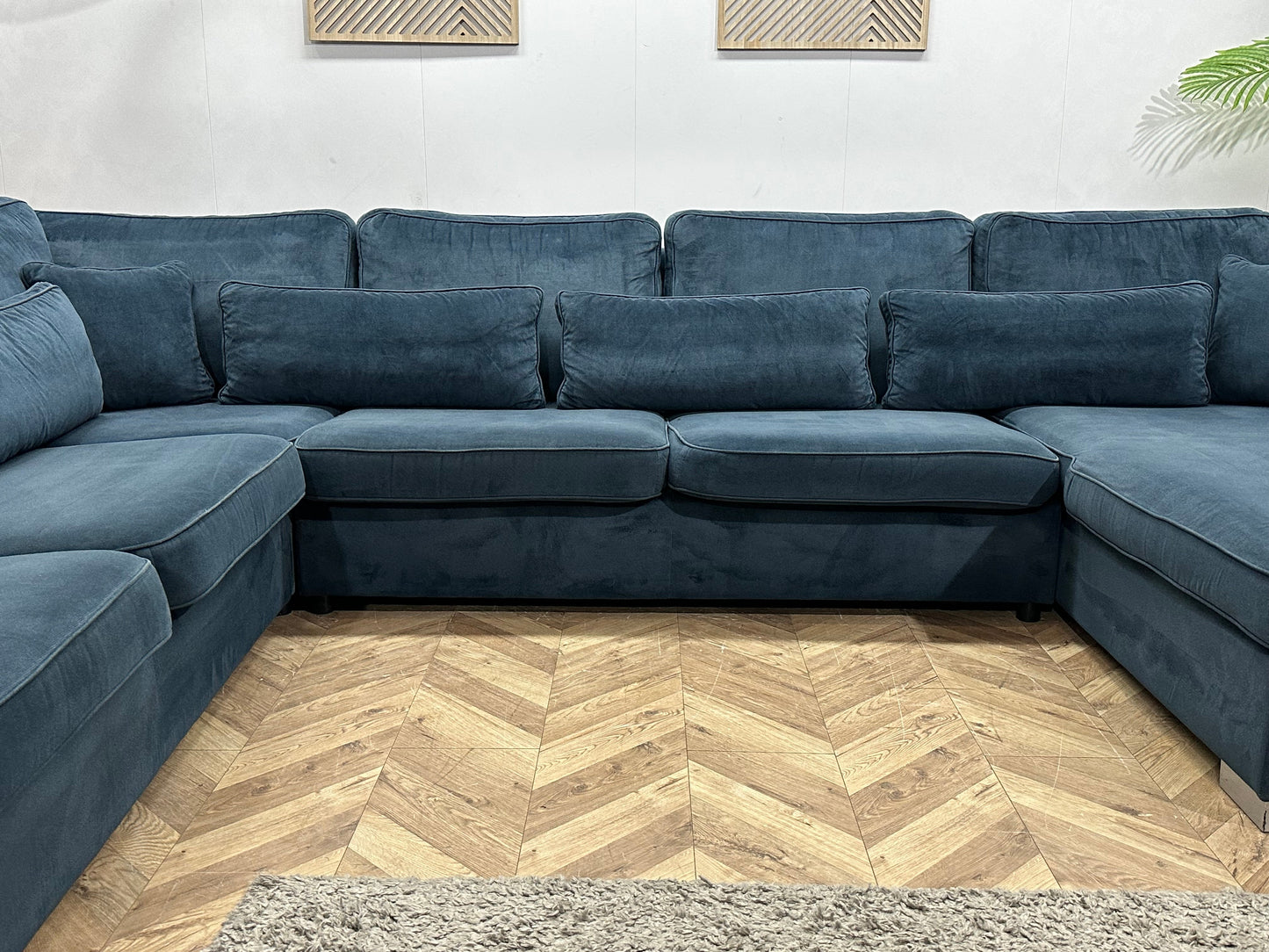 Blauwe Velvet Ruime U Zetel ~ Losse Kussens Met Afneembare Hoezen
