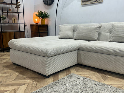 !Showroommodel! Witte Ribstof Hoekzetel ~ Slaapfunctie