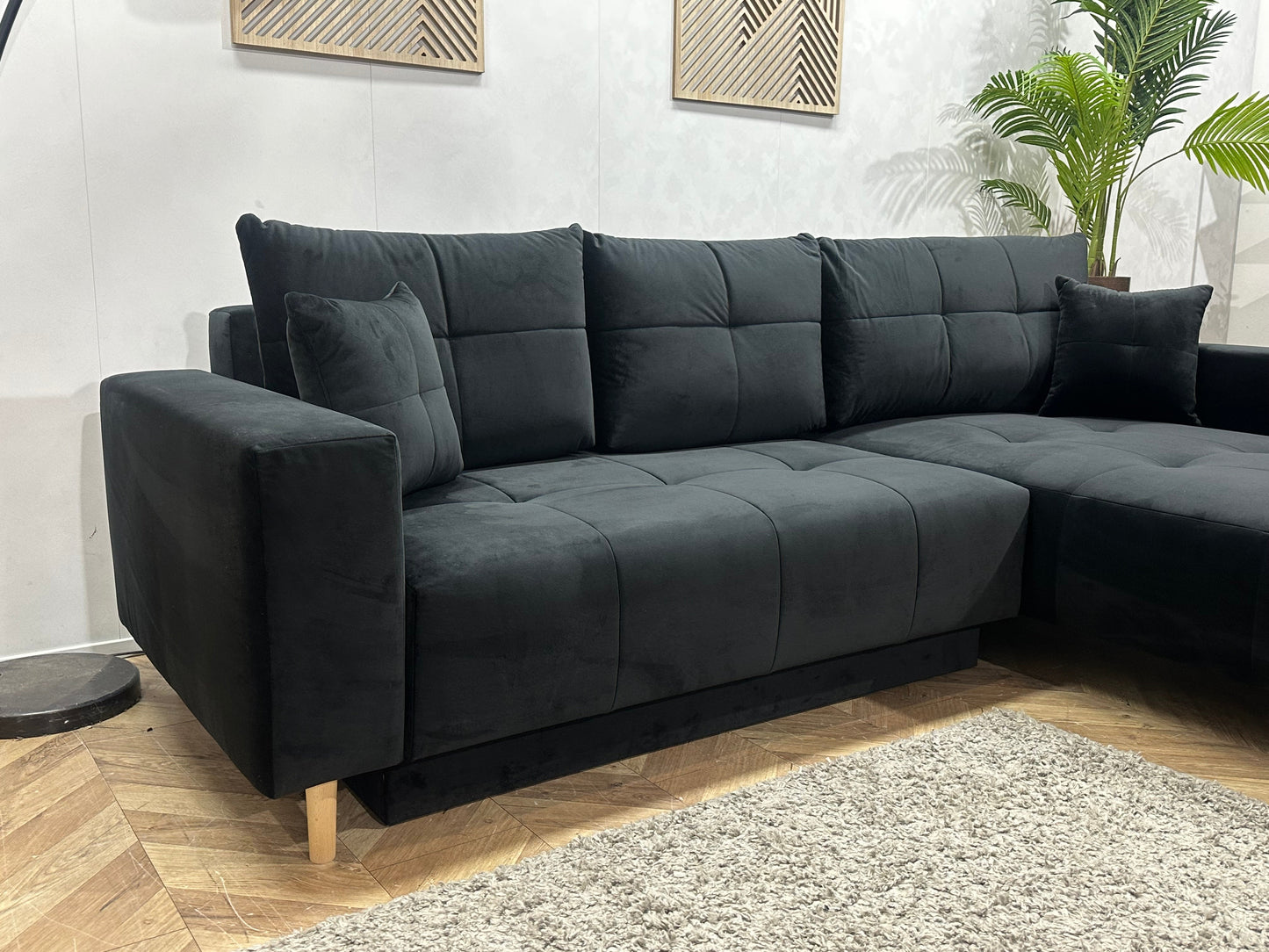 !Showroommodel! Zwarte Velvet Hoekzetel