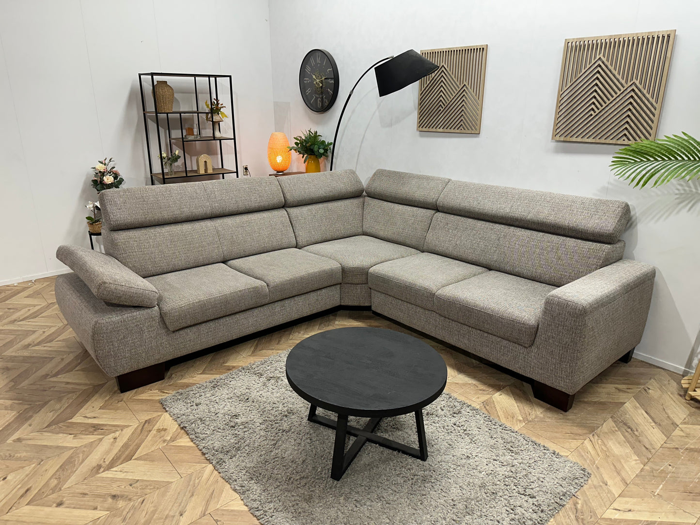 Beige Stoffen Hoekzetel ~ Verstelbare Arm/Hoofdsteunen
