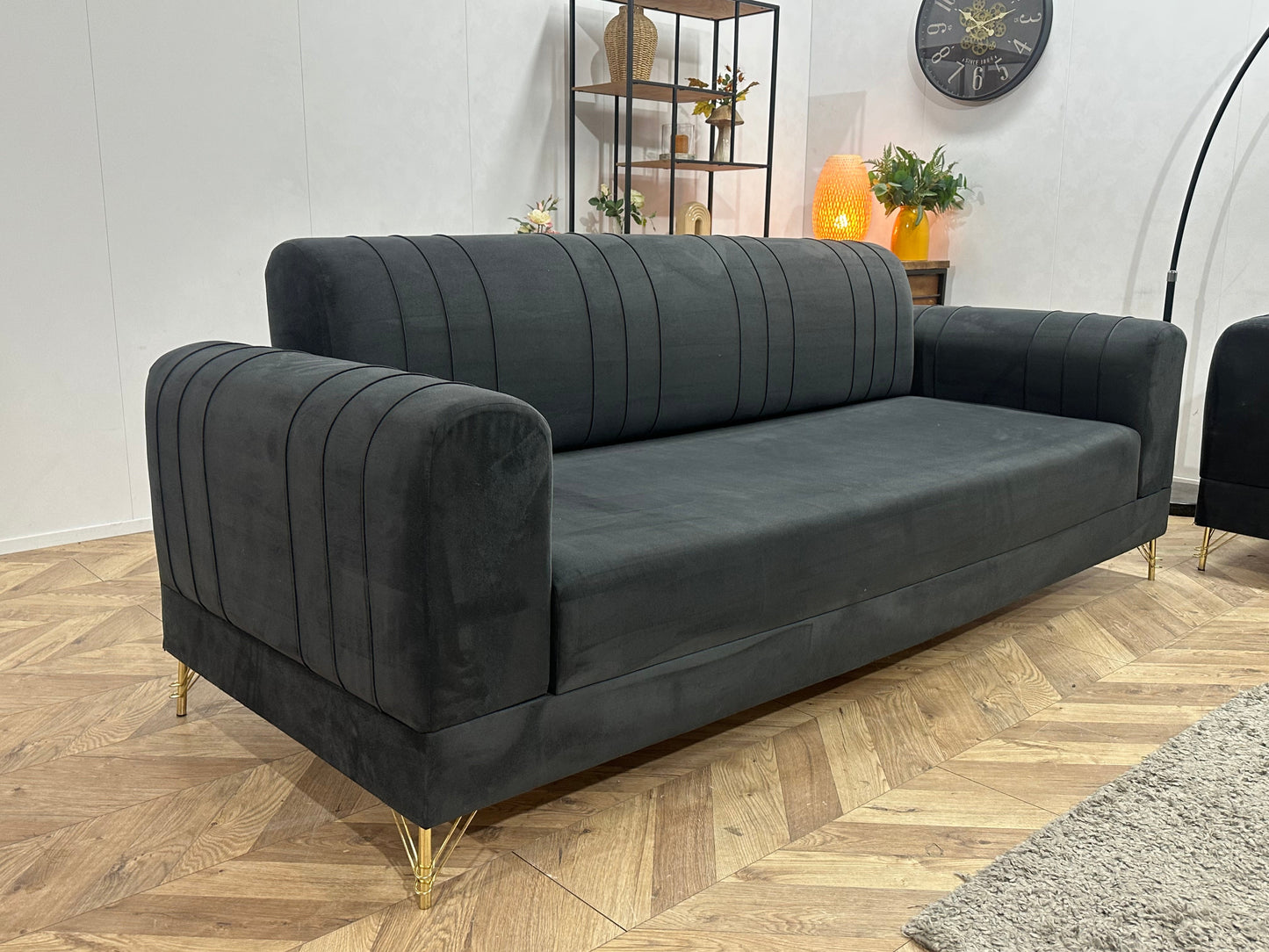 Zwarte Velvet Zetels Set ~ Vaste Kussens