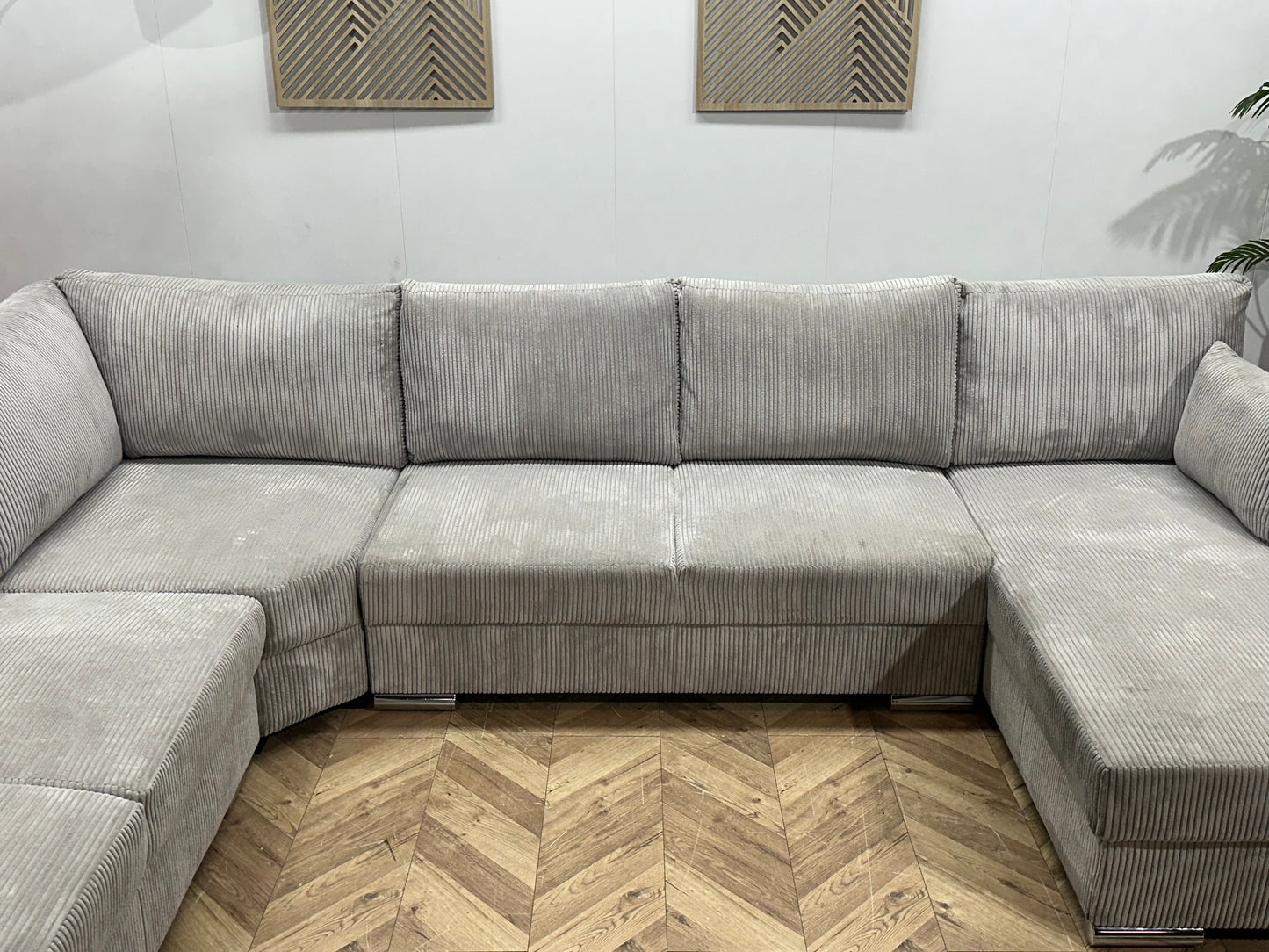 !Showroommodel! Licht Grijze Ribstof U Zetel