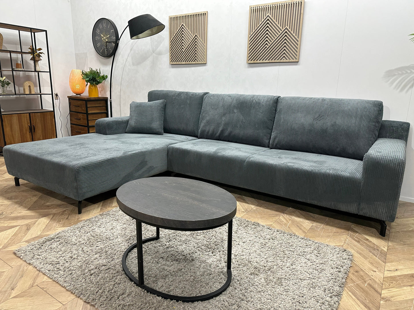!Showroommodel! Blauwe Ribstof Hoekzetel ~ Losse Rugkussens