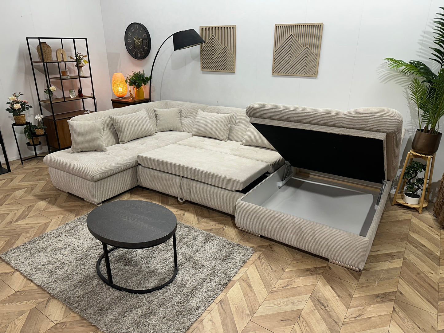 !Showroommodel! Crème Ribstof U Zetel ~ Slaapfunctie