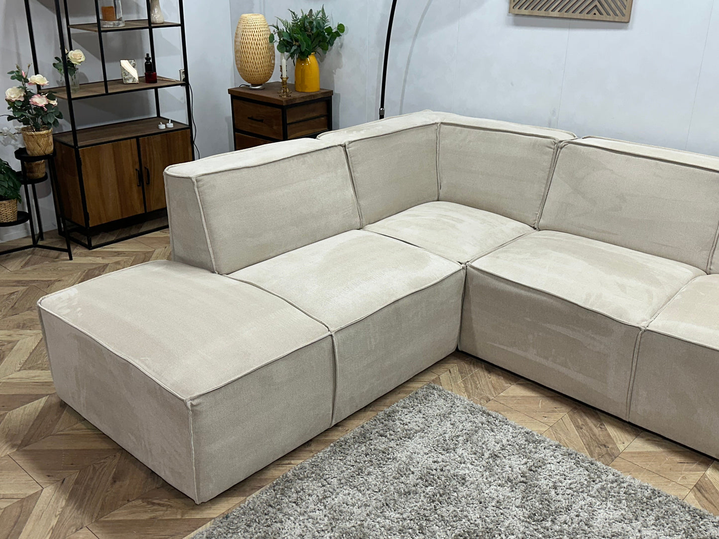 !Showroommodel! Crème Suède Stoffen Hoekzetel