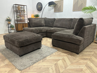 Taupe Ribstof U Zetel Inc Hocker ~ Losse Kussens Met Afneembare Hoezen