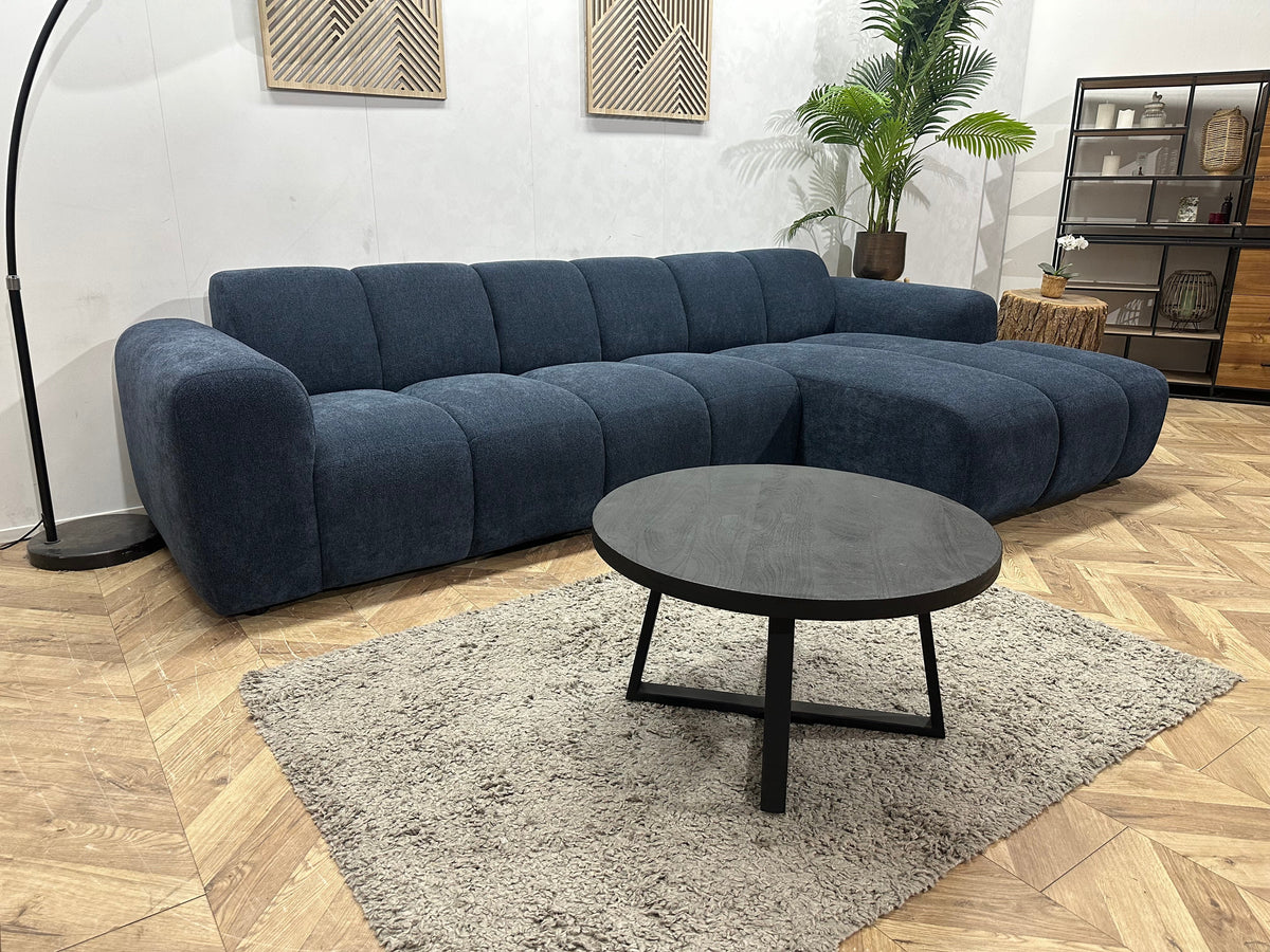 !Showroommodel! Blauwe Chenille Stoffen Hoekzetel