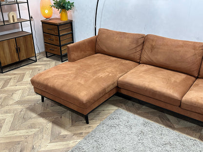 Cognac Bruine Suède Stoffen Hoekzetel ~ Losse Kussens Met Afneembare Hoezen