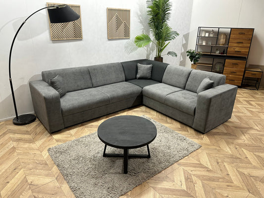 !Showroommodel! Antraciet/Grijze Suède Lederen/Velvet Hoekzetel